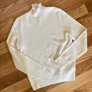 J Crew cream merino ruffled neck sweater